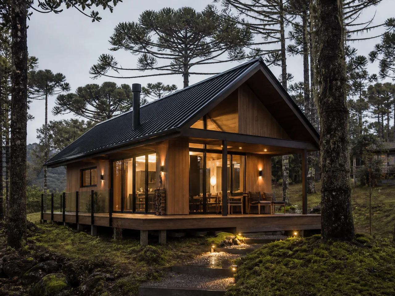 Projeto simulado de residência contemporânea em paisagem serrana